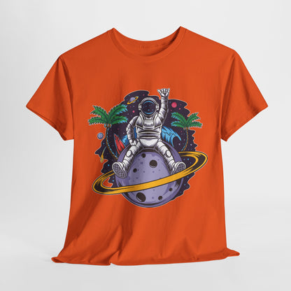 Cosmic Adventure, Unisex Heavy Cotton Tee - Astronaut & Planet Design, graphic design, png, art