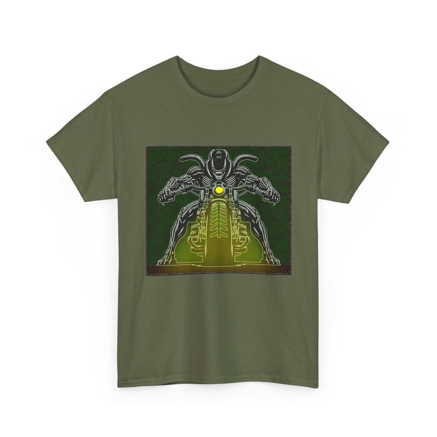 Alien Biker Neon Sci‑Fi Motorcycle T-Shirt