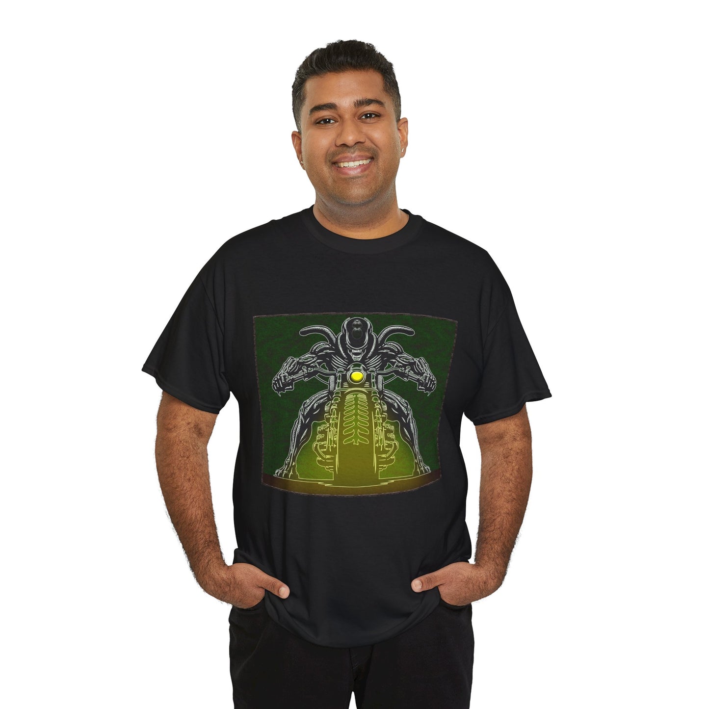 Alien Biker Neon Sci‑Fi Motorcycle T-Shirt