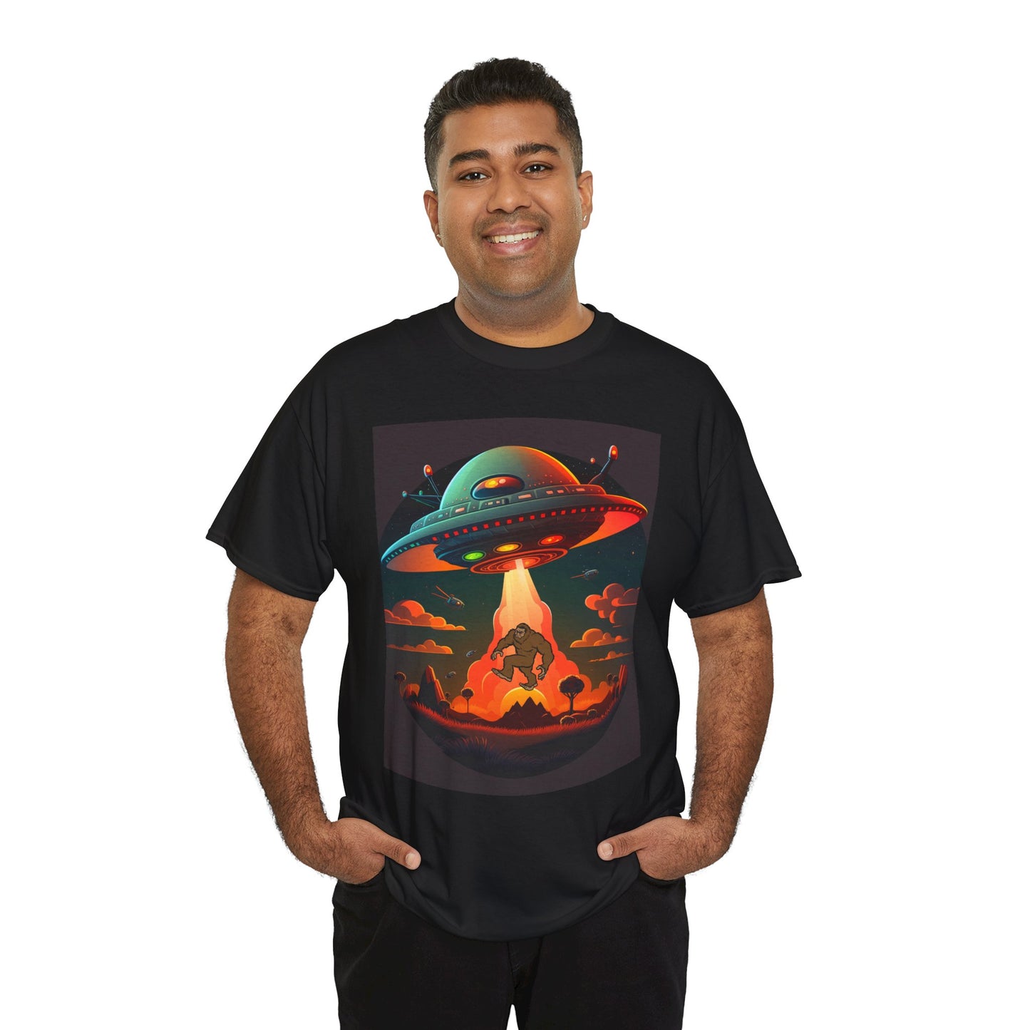 UFO, Bigfoot, Unisex Heavy Cotton Tee, graphic design, t-shirt, t-shirts, tshirts, png