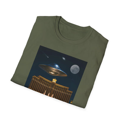 UFO over Las Vegas, Cosmic Vibes Unisex T-Shirt - UFO & Moon Design, Relaxed Fit Tee for Space Lovers, Gift for Sci-Fi Fans, Casual Wear, Everyday Essentials, t-shirt, tshirt, png