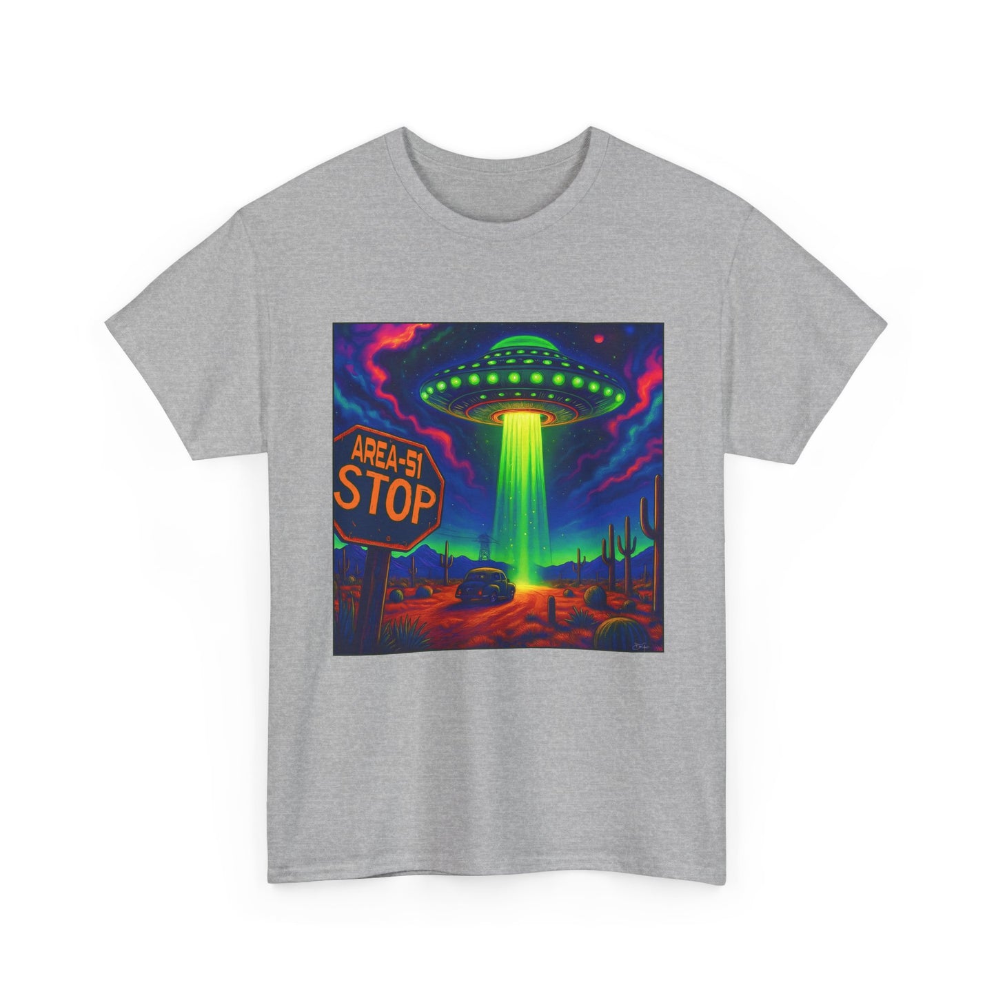Area 51 Stop UFO Abduction T-Shirt — Neon Alien Invasion Tee