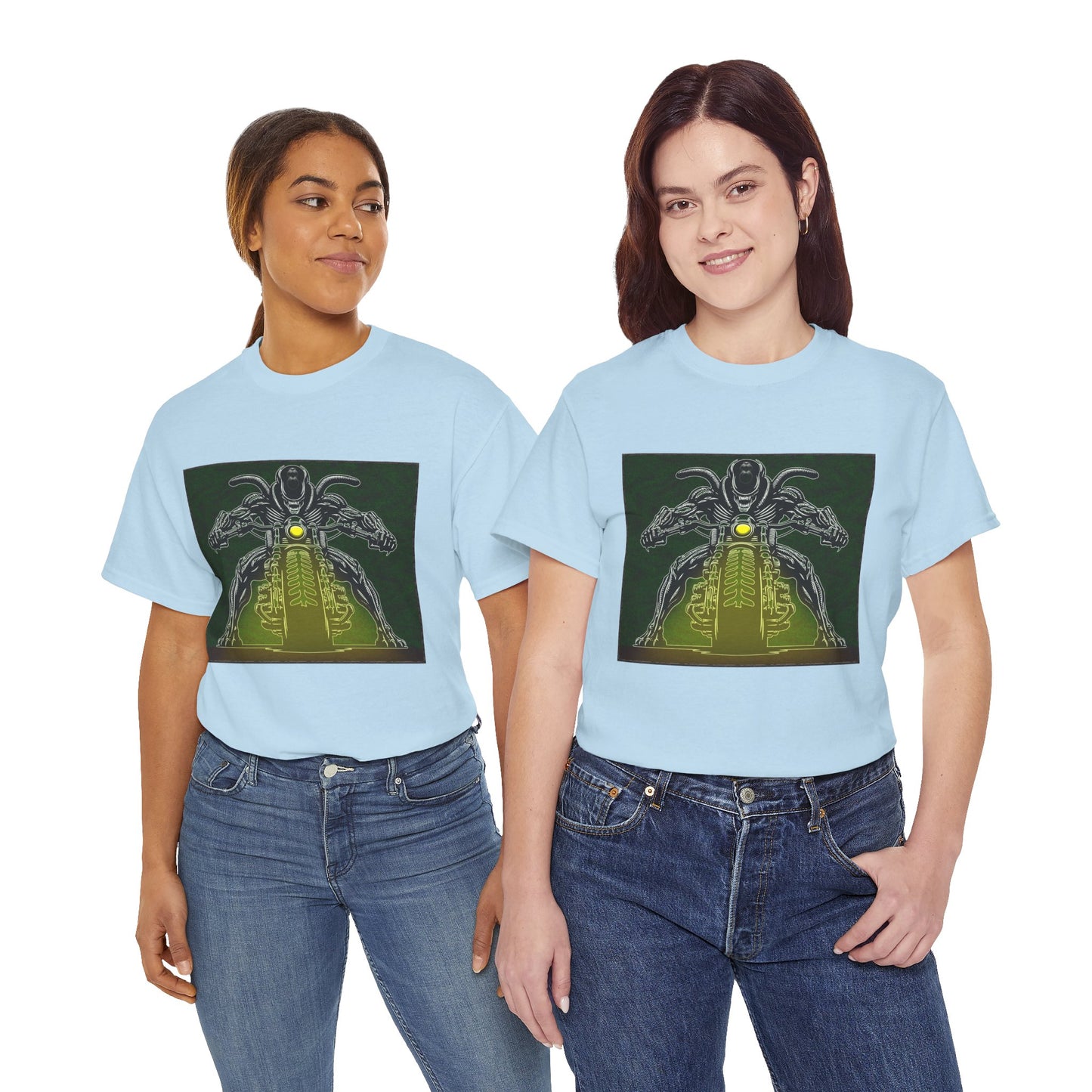 Alien Biker Neon Sci‑Fi Motorcycle T-Shirt