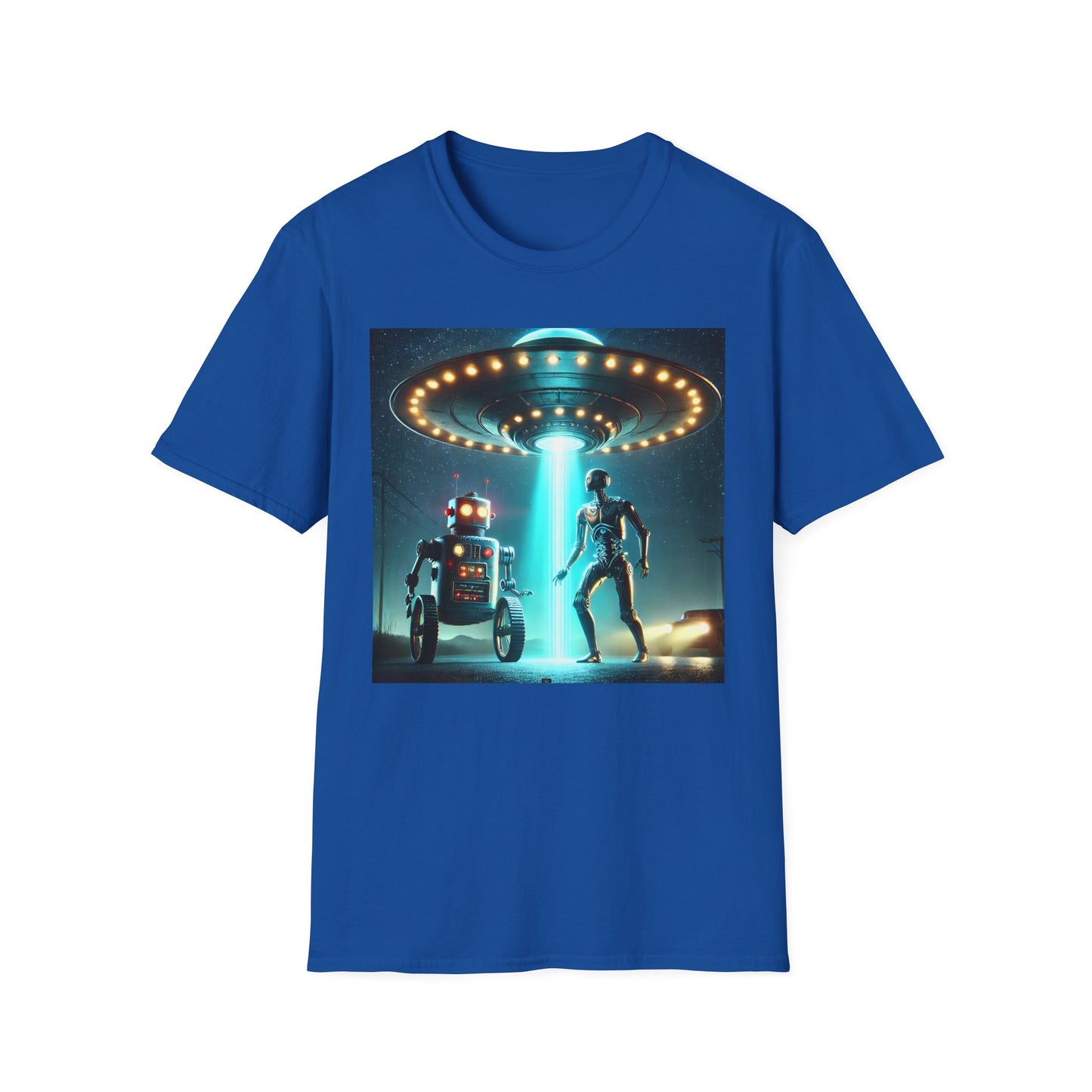 Alien Encounter Unisex Softstyle T-Shirt | Sci-Fi Fan Gift, Superhero Tee, UFO Shirt, Casual Wear, Unique Graphic T-Shirt