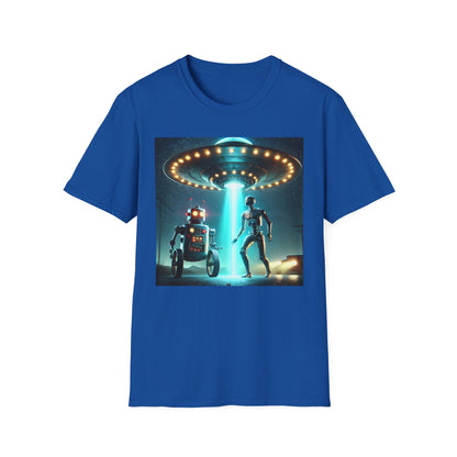 Alien Encounter Unisex Softstyle T-Shirt | Sci-Fi Fan Gift, Superhero Tee, UFO Shirt, Casual Wear, Unique Graphic T-Shirt