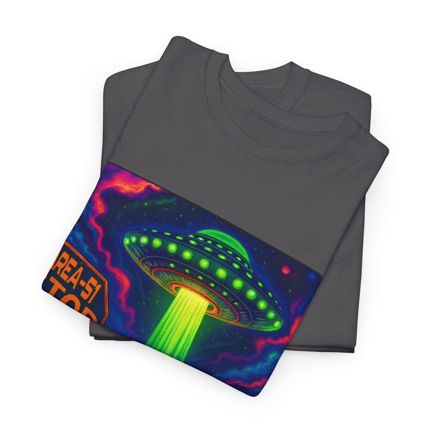 Area 51 Stop UFO Abduction T-Shirt — Neon Alien Invasion Tee