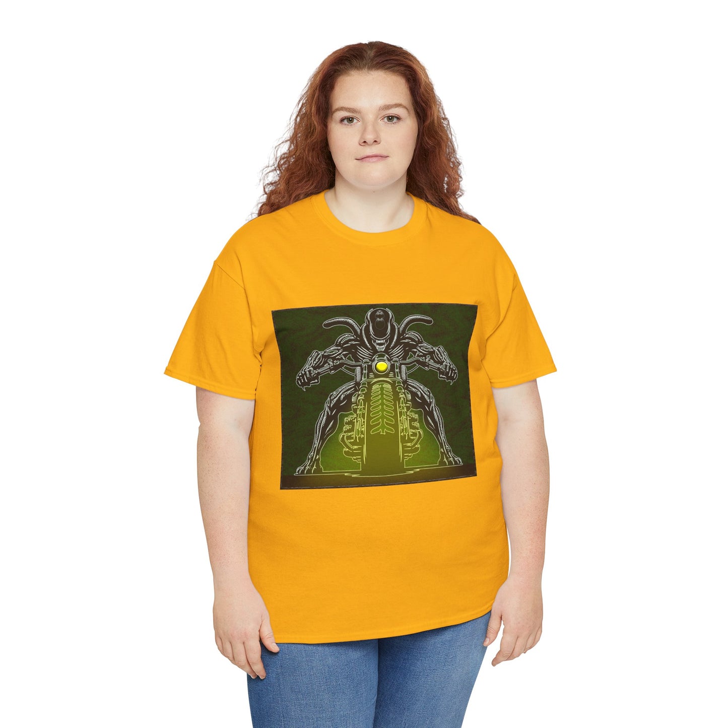 Alien Biker Neon Sci‑Fi Motorcycle T-Shirt
