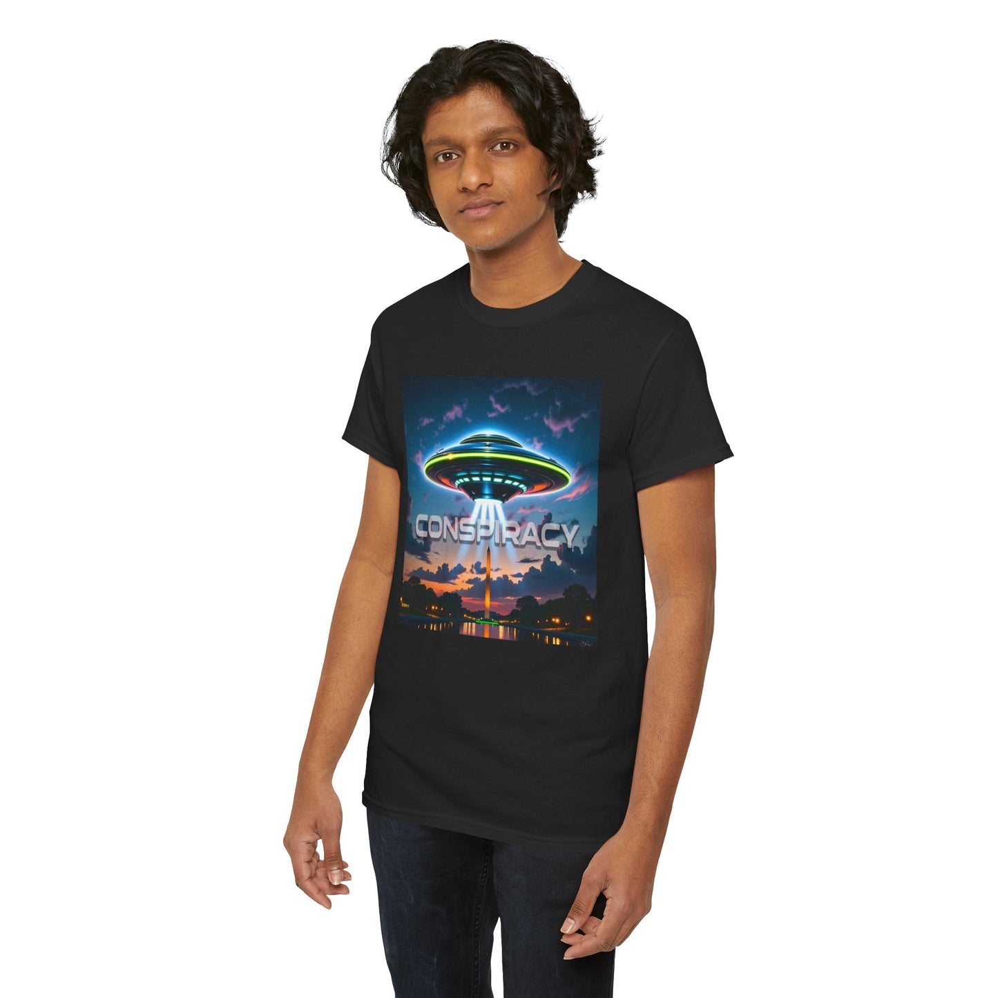 Retro Neon Alien UFO T-Shirt — "Conspiracy at DC" Graphic Tee