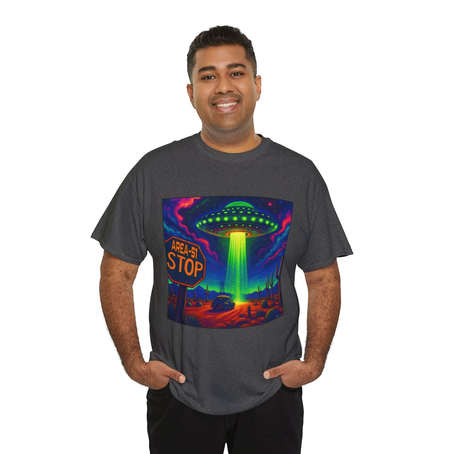 Area 51 Stop UFO Abduction T-Shirt — Neon Alien Invasion Tee