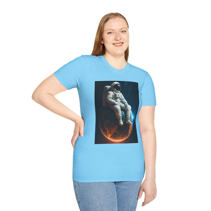 Sitting on an Earth, Cosmic Astronaut T-Shirt, Unisex Graphic Tee, Space Lover Gift, Casual Wear, Astronomy Fan Shirt, Graphic Tee, t-shirt, tshirt, png