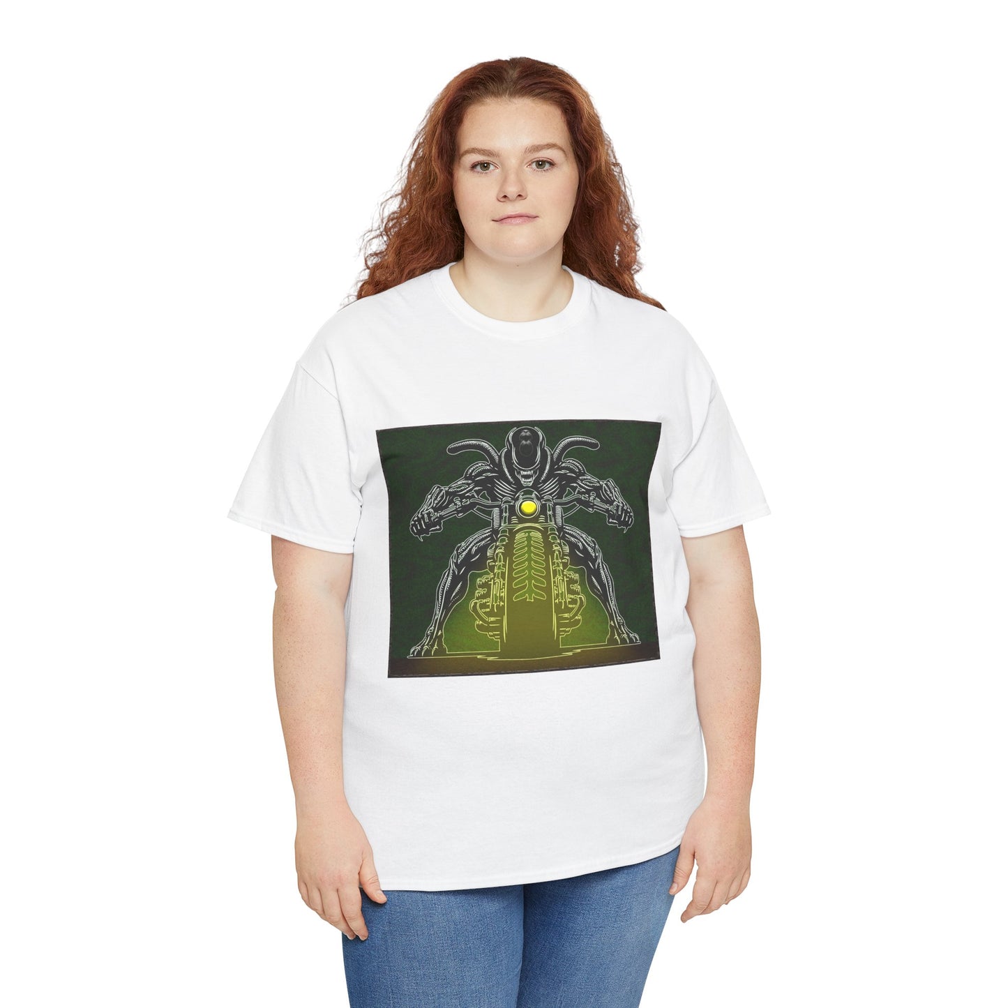 Alien Biker Neon Sci‑Fi Motorcycle T-Shirt