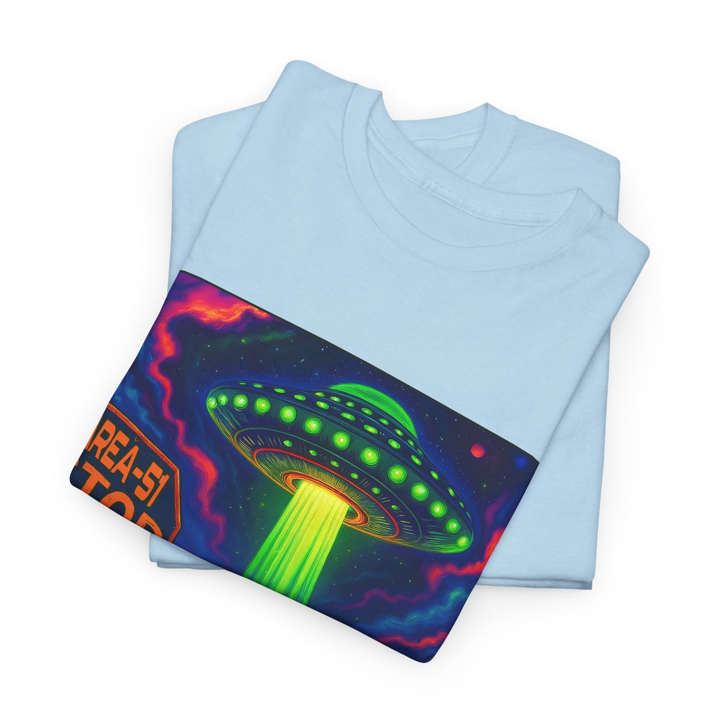 Area 51 Stop UFO Abduction T-Shirt — Neon Alien Invasion Tee