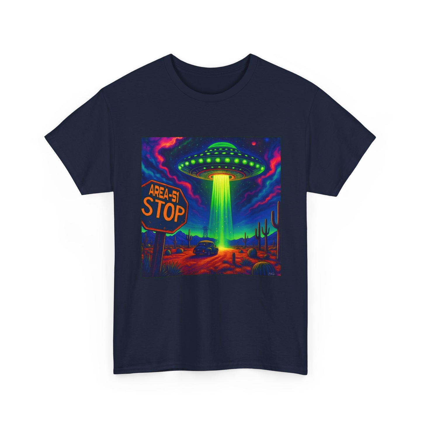 Area 51 Stop UFO Abduction T-Shirt — Neon Alien Invasion Tee