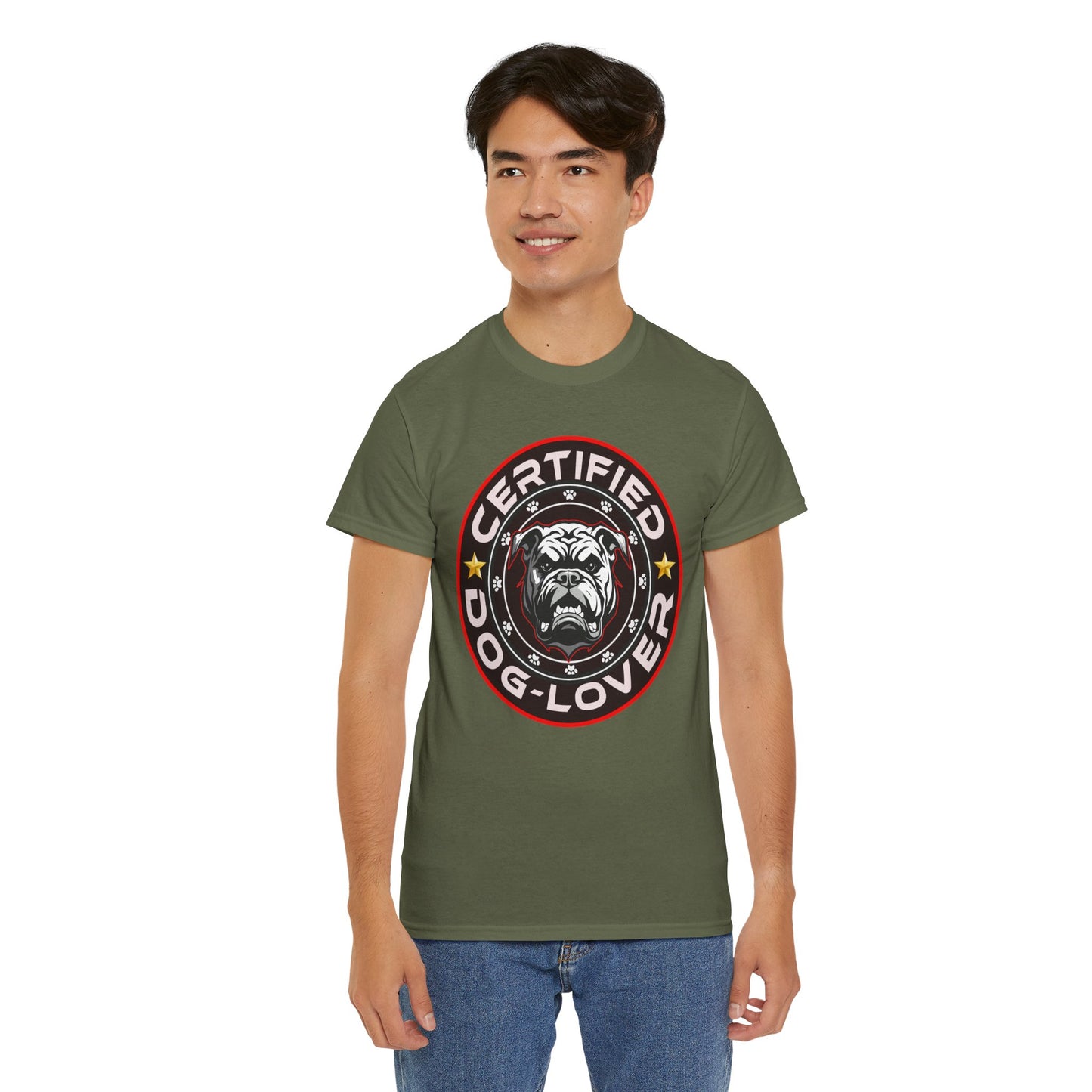 Certified Dog Lover Unisex Tee - Bulldog Print Design, GraphicTees, t-shirt, tshirt, png