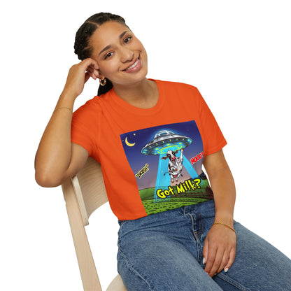 Got Milk? Funny Unisex Softstyle T-Shirt, Humorous Tee, Perfect for Cow Lovers, Milking Day, Farm-themed Gifts, Quirky Apparel, graphic