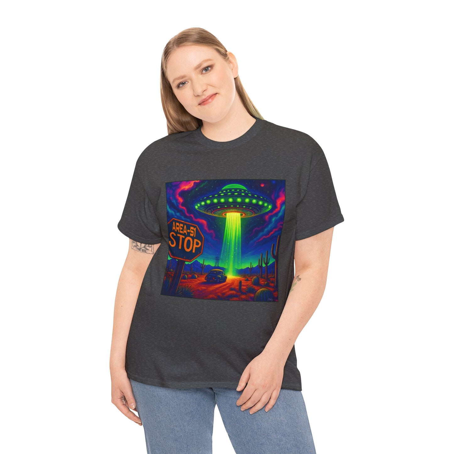 Area 51 Stop UFO Abduction T-Shirt — Neon Alien Invasion Tee