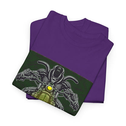 Alien Biker Neon Sci‑Fi Motorcycle T-Shirt