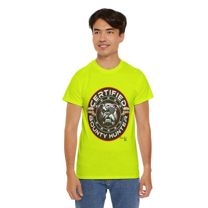 Certified Bounty Hunter, Unisex Heavy Cotton Tee, comedy, bulldog, print design, png, GraphicTees