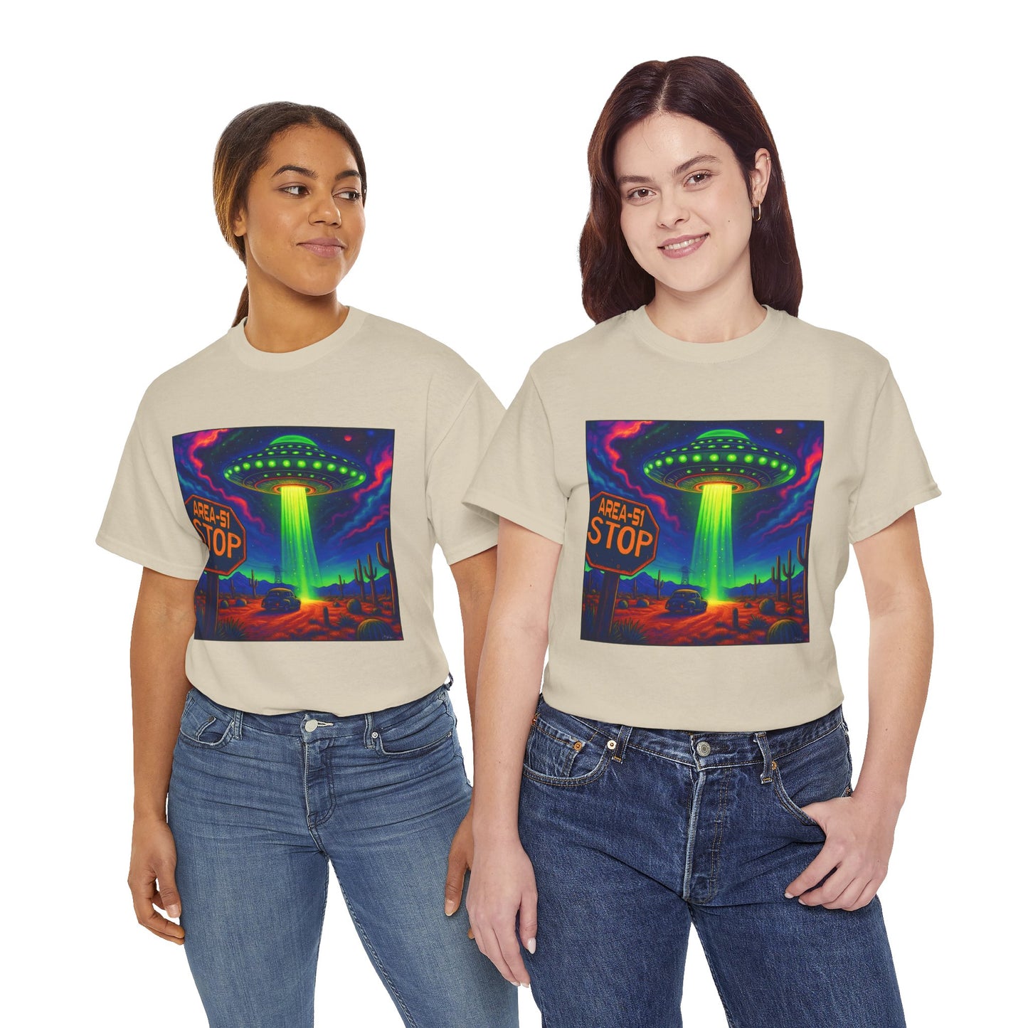 Area 51 Stop UFO Abduction T-Shirt — Neon Alien Invasion Tee