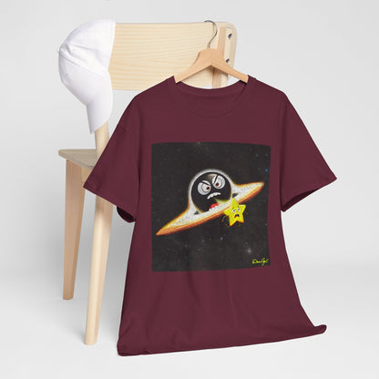 BlackHole Chasing Star, Space-Themed Unisex Heavy Cotton Tee with Cartoon Penguin Design, graphic design, png