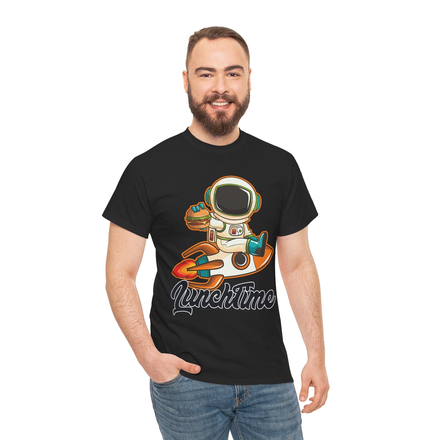 Astronaut Lunchtime Unisex Heavy Cotton Tee - Fun Graphic T-Shirt for Space Lovers, GraphicTees, png, t-shirts, tshirts