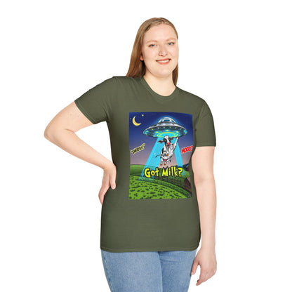 Got Milk? Funny Unisex Softstyle T-Shirt, Humorous Tee, Perfect for Cow Lovers, Milking Day, Farm-themed Gifts, Quirky Apparel, graphic