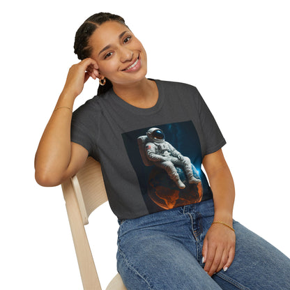 Sitting on an Earth, Cosmic Astronaut T-Shirt, Unisex Graphic Tee, Space Lover Gift, Casual Wear, Astronomy Fan Shirt, Graphic Tee, t-shirt, tshirt, png