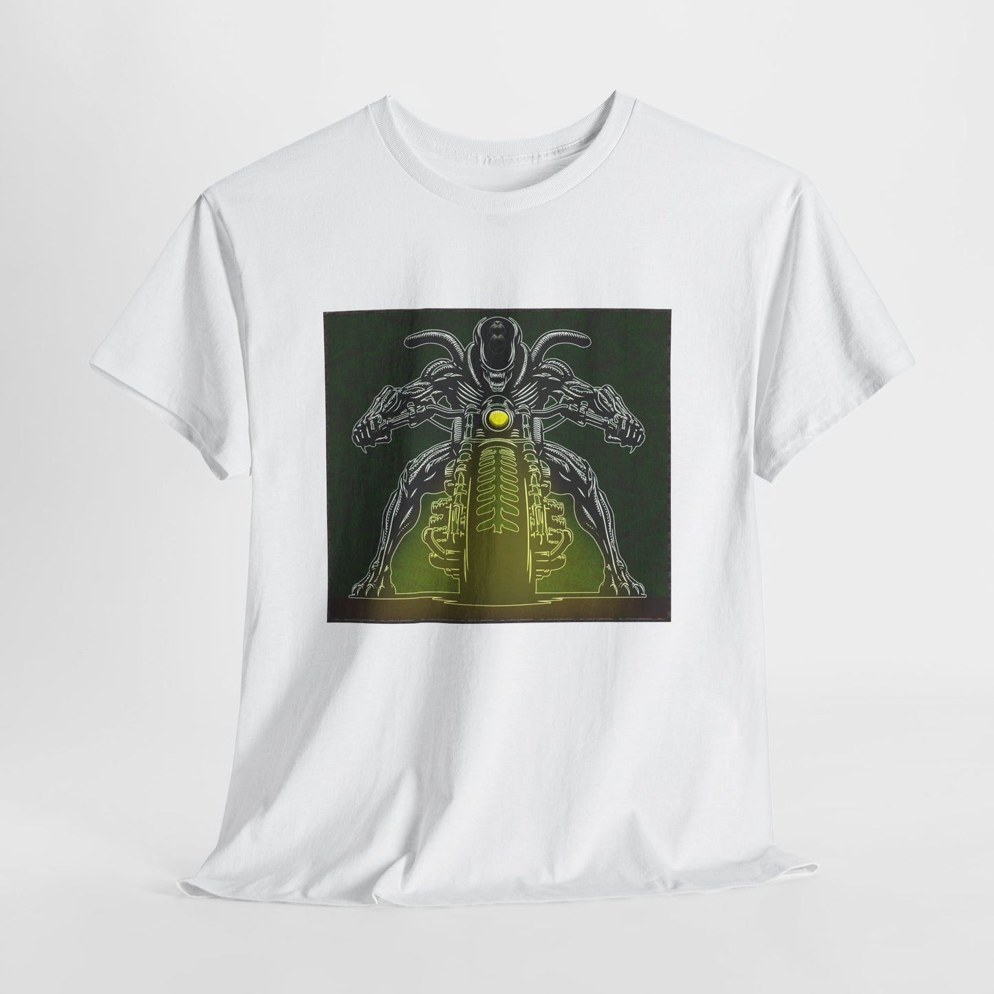 Alien Biker Neon Sci‑Fi Motorcycle T-Shirt