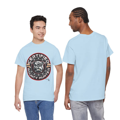 Certified Bounty Hunter, Unisex Heavy Cotton Tee, comedy, bulldog, print design, png, GraphicTees