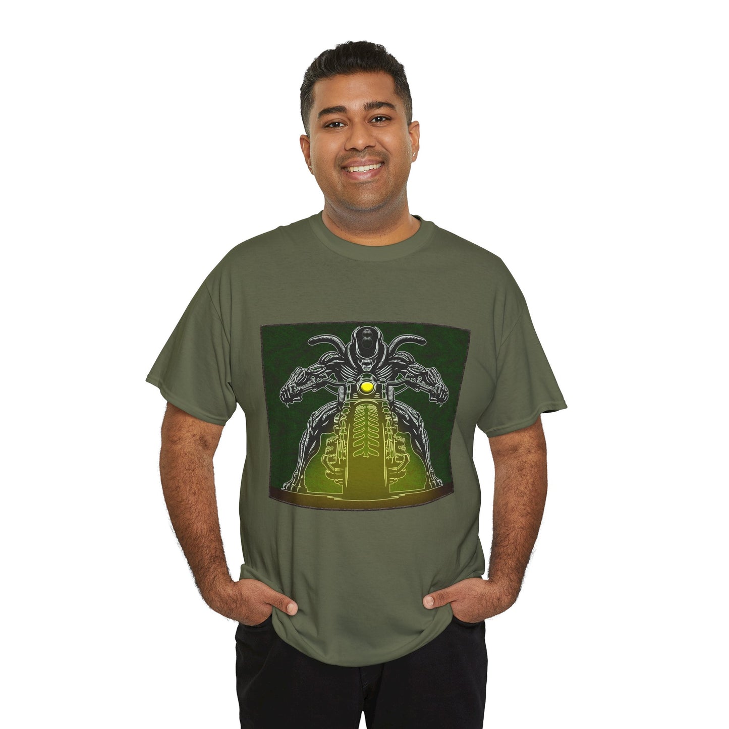 Alien Biker Neon Sci‑Fi Motorcycle T-Shirt
