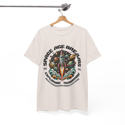 Space Age Dreams, Unisex Heavy Cotton Tee - Retro Rocket Design for Space Lovers, graphic design, png