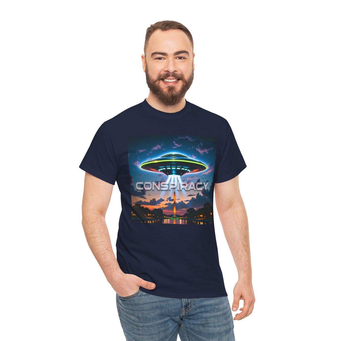 Retro Neon Alien UFO T-Shirt — "Conspiracy at DC" Graphic Tee