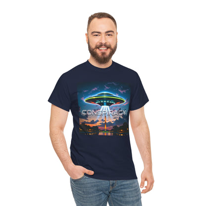 Retro Neon Alien UFO T-Shirt — "Conspiracy at DC" Graphic Tee