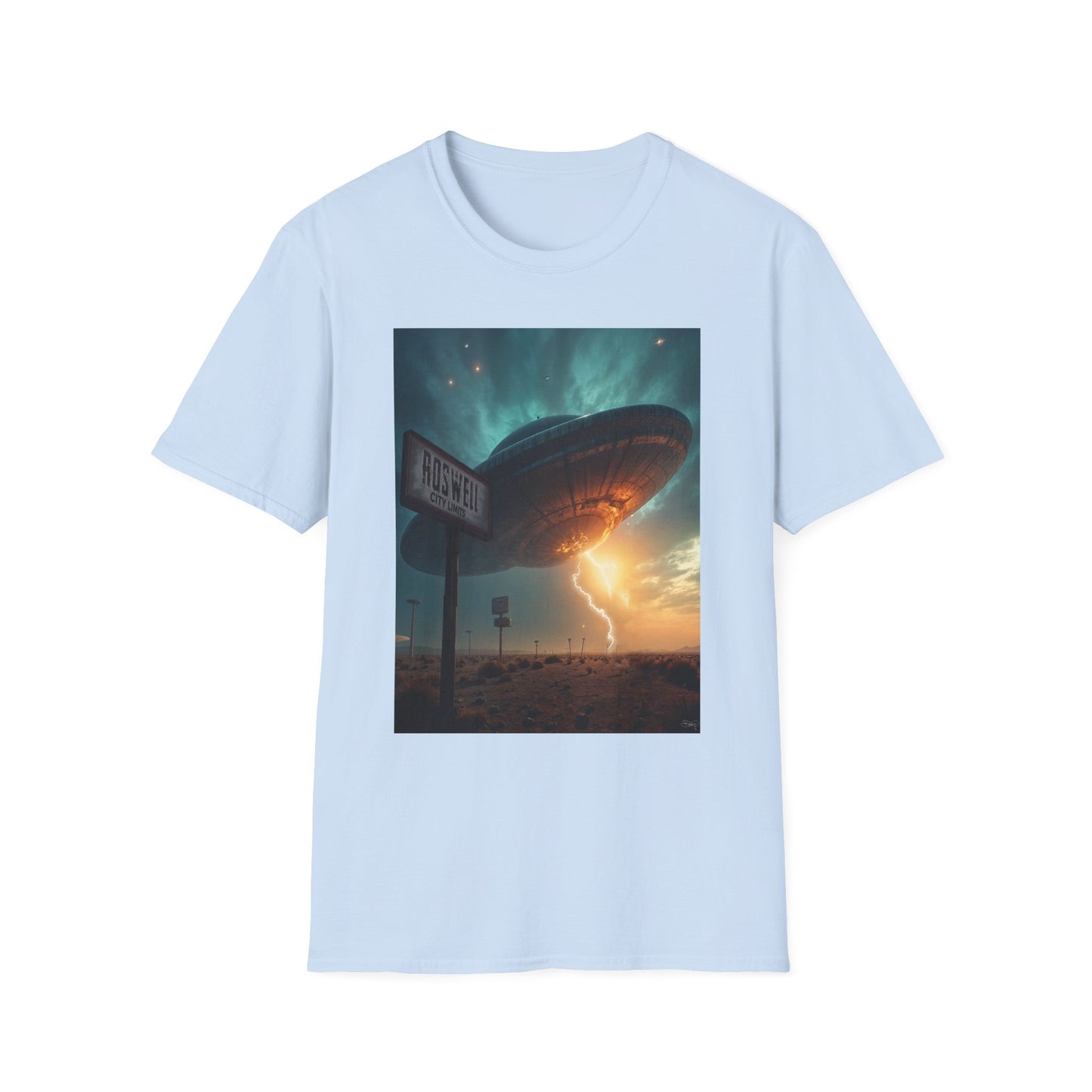 Roswell City Limits, Alien Sunset Softstyle T-Shirt | Unisex Graphic Tee, UFO Theme Shirt, Casual, Gift for Sci-Fi Lovers, Summer Fashion
