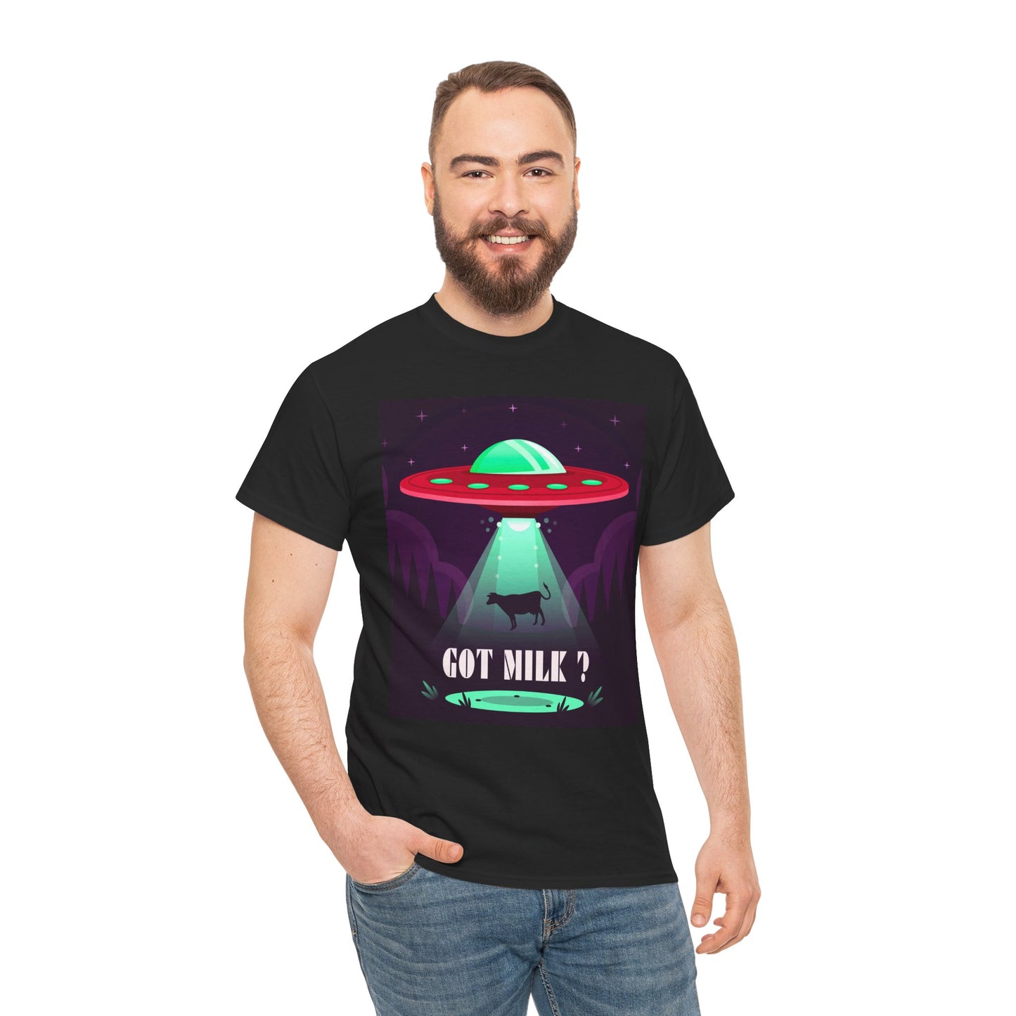 Got Milk? Unisex Heavy Cotton Tee, UFO abduction, comedy, funny, t-shirt, t-shirt, graphic design, tee, png
