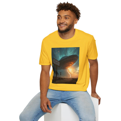 Roswell City Limits, Alien Sunset Softstyle T-Shirt | Unisex Graphic Tee, UFO Theme Shirt, Casual, Gift for Sci-Fi Lovers, Summer Fashion