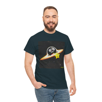 BlackHole Chasing Star, Space-Themed Unisex Heavy Cotton Tee with Cartoon Penguin Design, graphic design, png