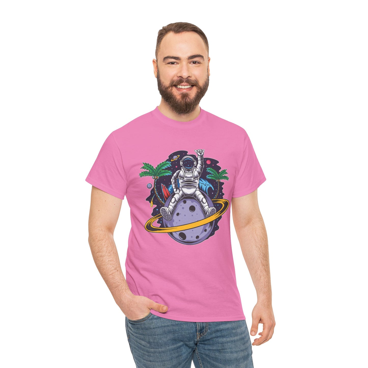 Cosmic Adventure, Unisex Heavy Cotton Tee - Astronaut & Planet Design, graphic design, png, art
