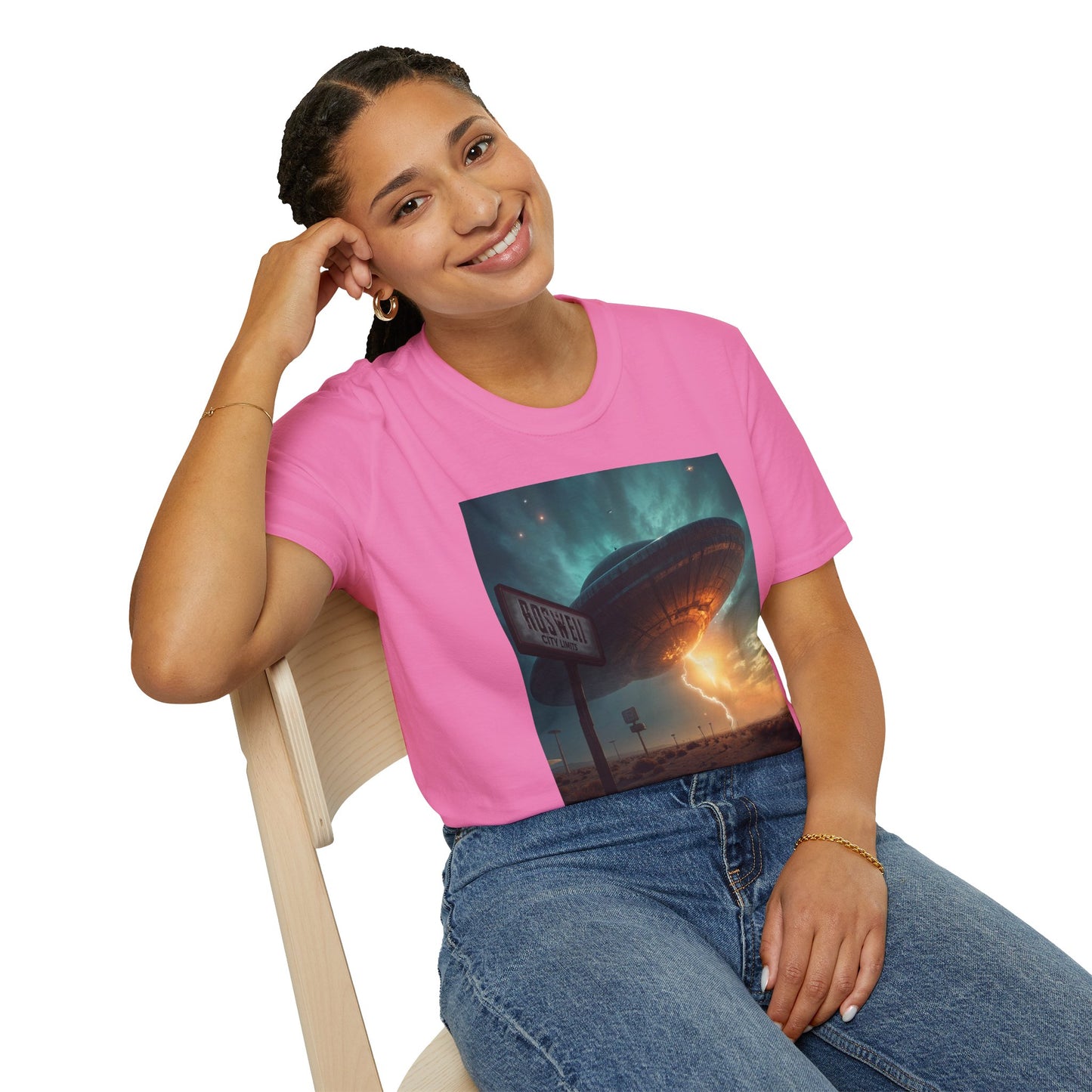 Roswell City Limits, Alien Sunset Softstyle T-Shirt | Unisex Graphic Tee, UFO Theme Shirt, Casual, Gift for Sci-Fi Lovers, Summer Fashion