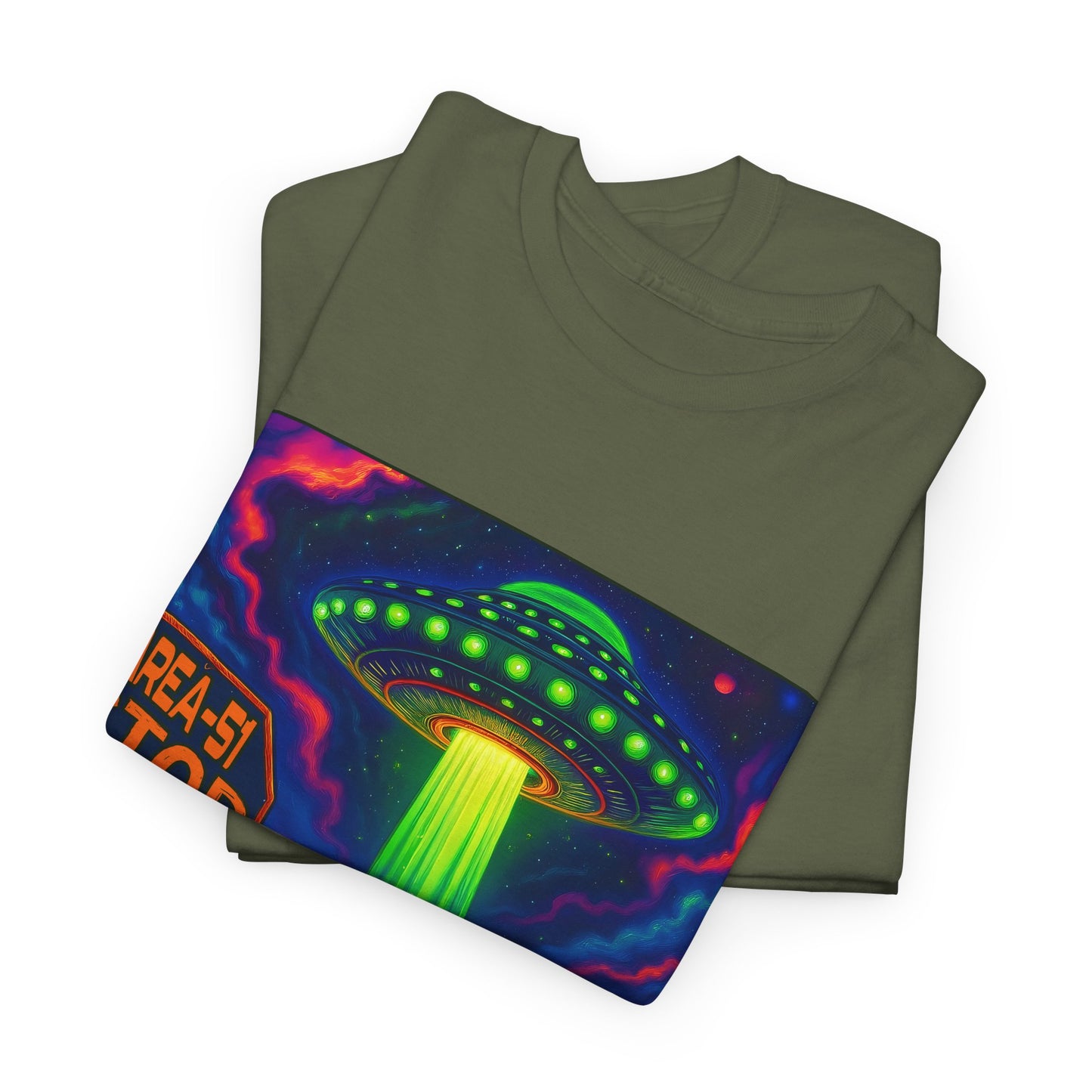 Area 51 Stop UFO Abduction T-Shirt — Neon Alien Invasion Tee
