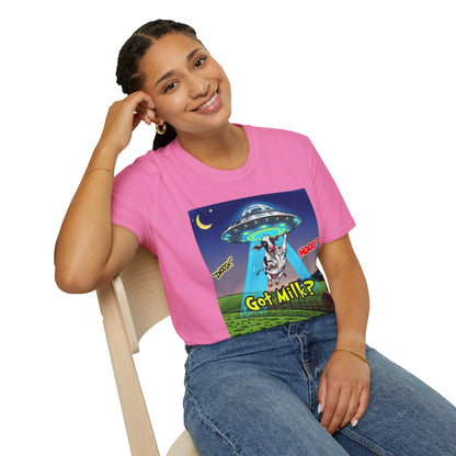 Got Milk? Funny Unisex Softstyle T-Shirt, Humorous Tee, Perfect for Cow Lovers, Milking Day, Farm-themed Gifts, Quirky Apparel, graphic
