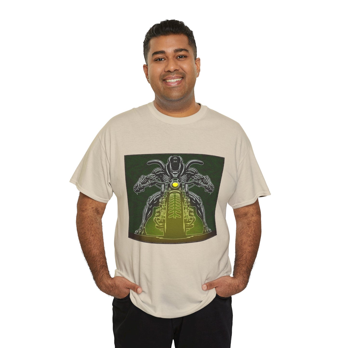 Alien Biker Neon Sci‑Fi Motorcycle T-Shirt
