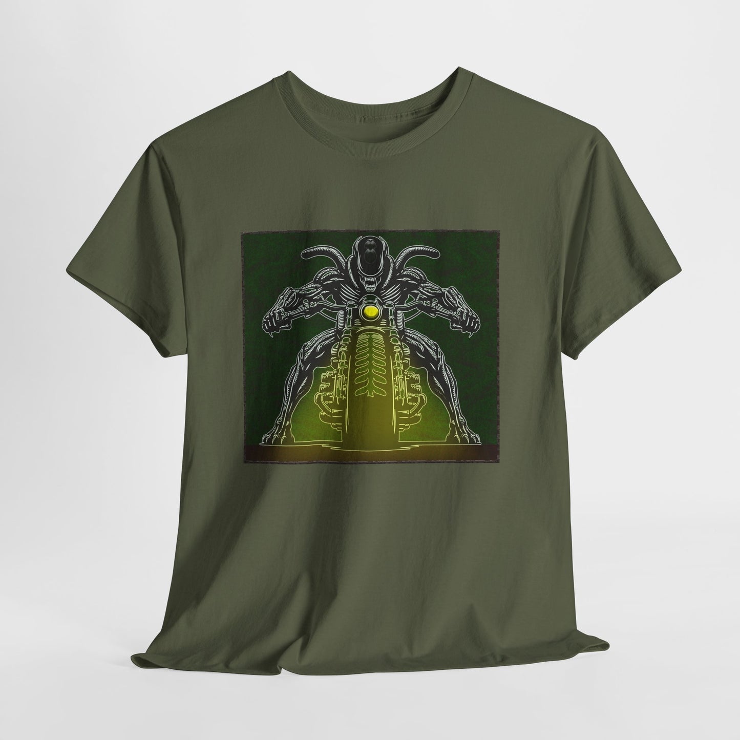 Alien Biker Neon Sci‑Fi Motorcycle T-Shirt