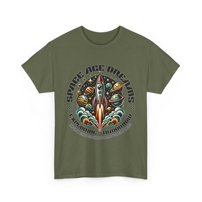 Space Age Dreams, Unisex Heavy Cotton Tee - Retro Rocket Design for Space Lovers, graphic design, png