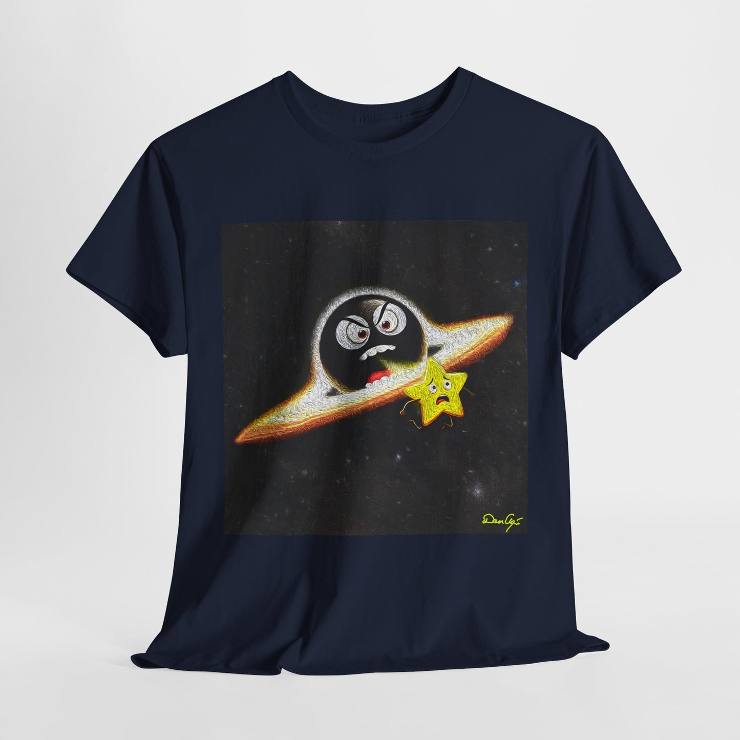 BlackHole Chasing Star, Space-Themed Unisex Heavy Cotton Tee with Cartoon Penguin Design, graphic design, png