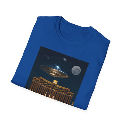 UFO over Las Vegas, Cosmic Vibes Unisex T-Shirt - UFO & Moon Design, Relaxed Fit Tee for Space Lovers, Gift for Sci-Fi Fans, Casual Wear, Everyday Essentials, t-shirt, tshirt, png