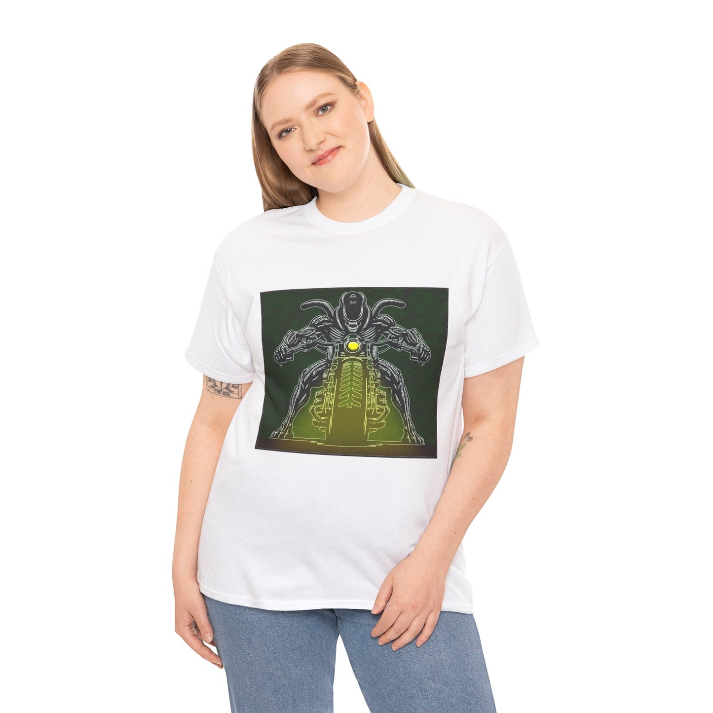 Alien Biker Neon Sci‑Fi Motorcycle T-Shirt