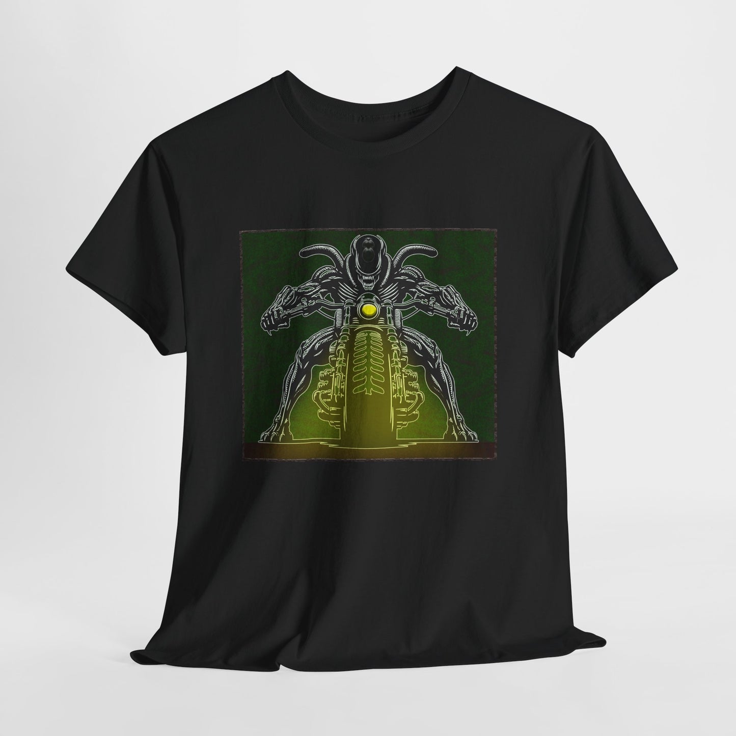 Alien Biker Neon Sci‑Fi Motorcycle T-Shirt