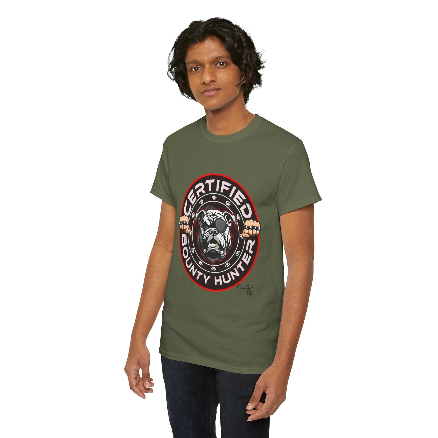 Certified Bounty Hunter, Unisex Heavy Cotton Tee, comedy, bulldog, print design, png, GraphicTees