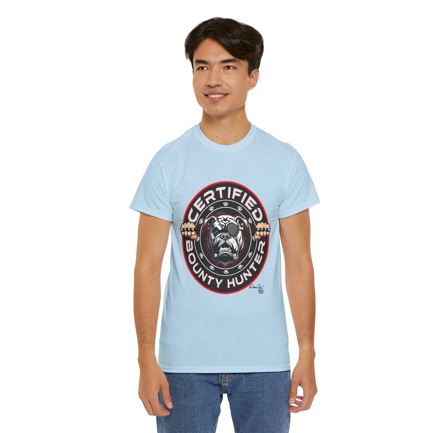 Certified Bounty Hunter, Unisex Heavy Cotton Tee, comedy, bulldog, print design, png, GraphicTees
